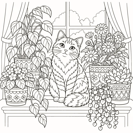Coloriage Chat au jardin