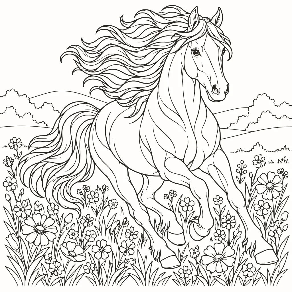 Coloriage cheval sauvage, dessin au trait à imprimer