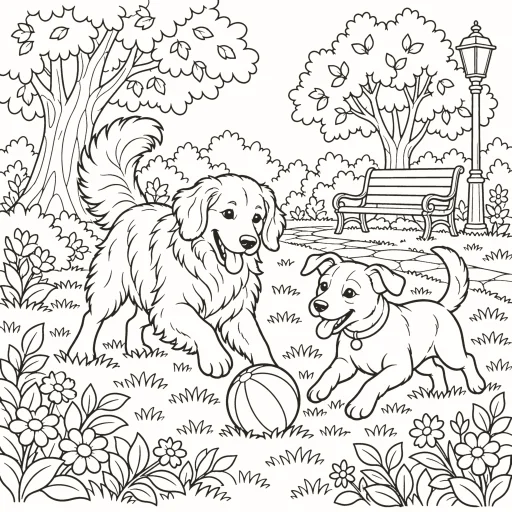 Coloriage Chiens au parc