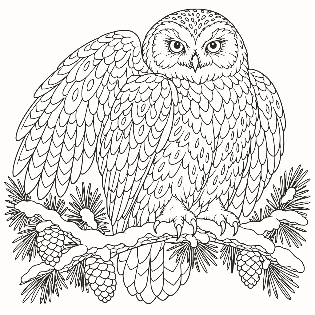 Coloriage chouette des neiges, dessin au trait à imprimer