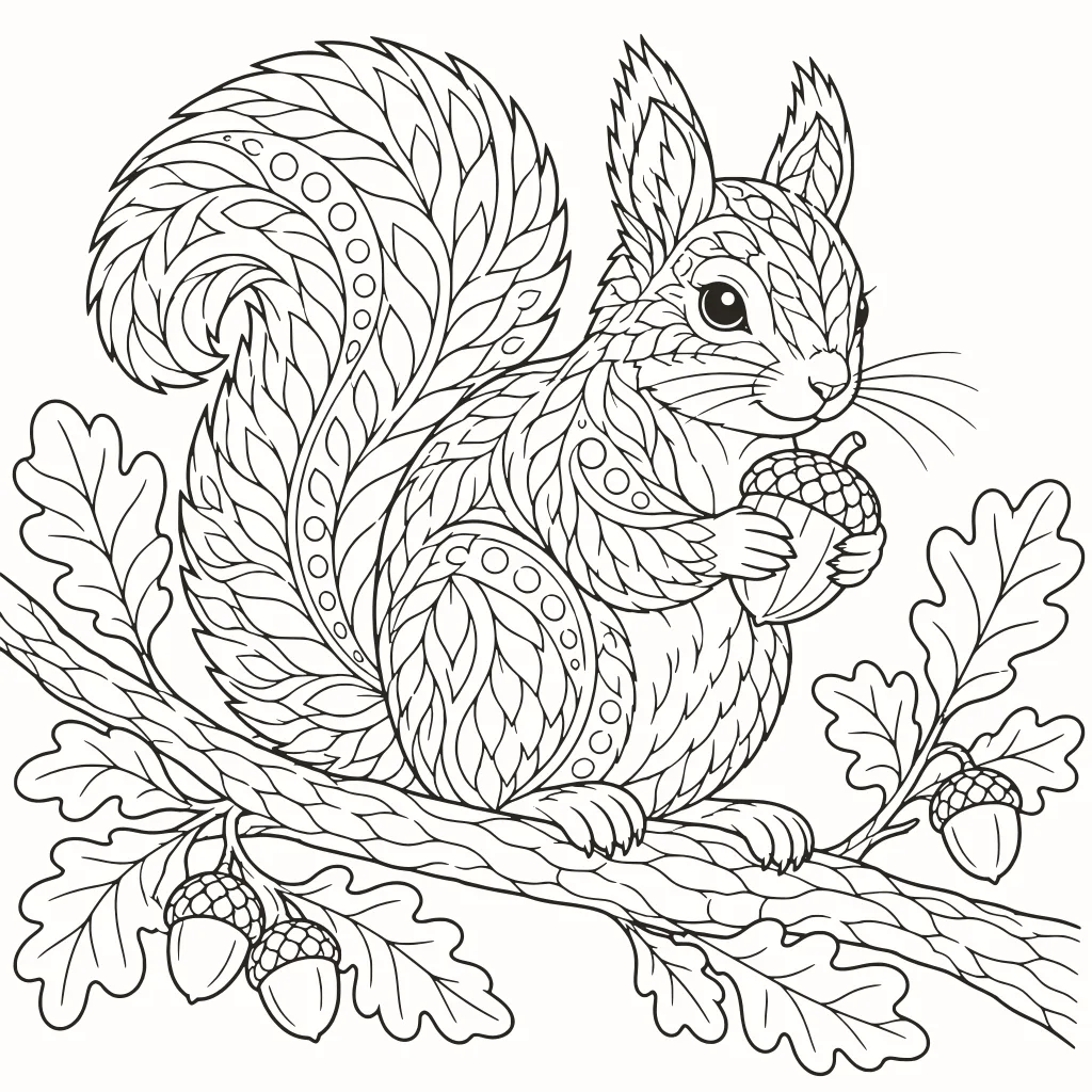 Squirrel coloring page, line art to print