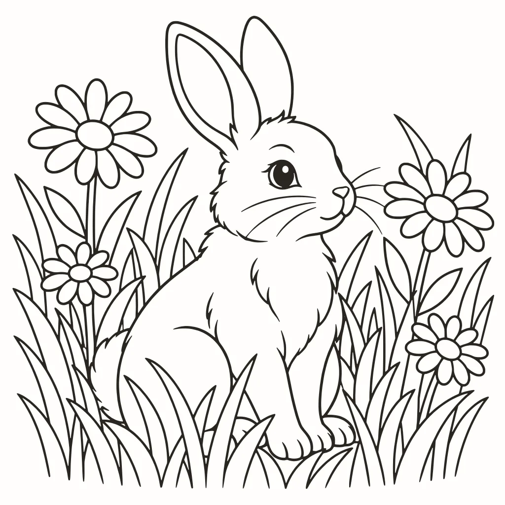 Coloriage lapin des prés, dessin au trait à imprimer