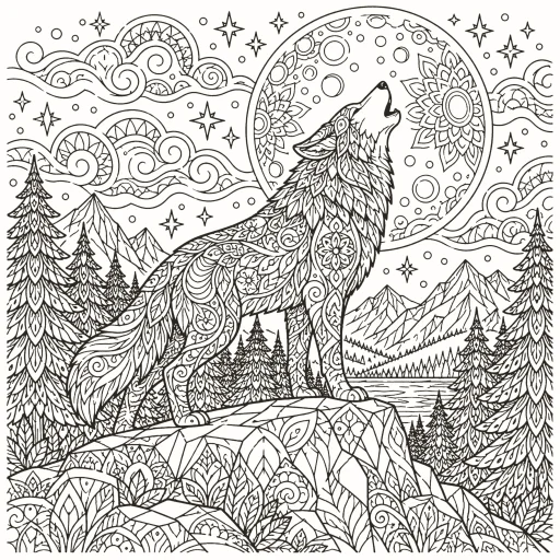 Coloriage Loup et la lune