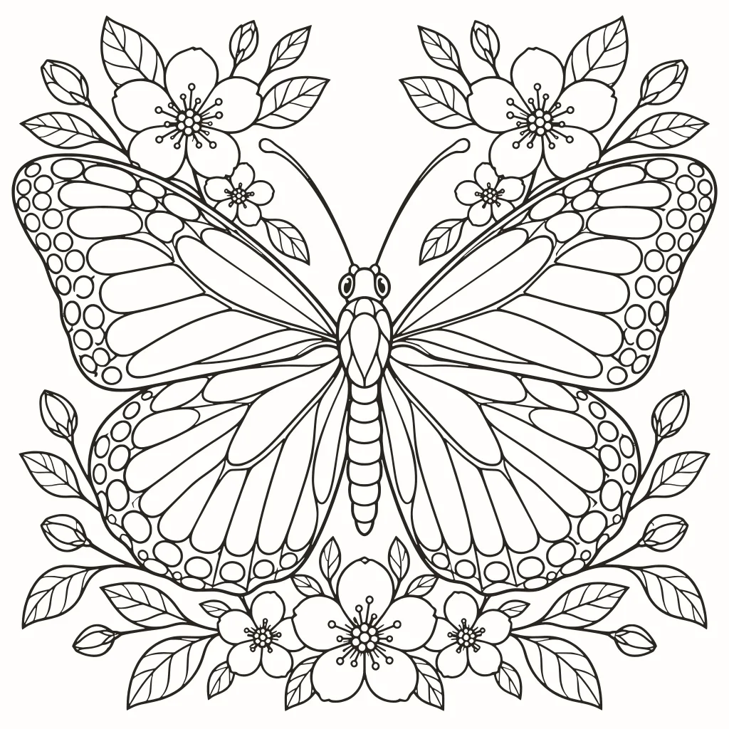 Monarch butterfly coloring page, line art to print