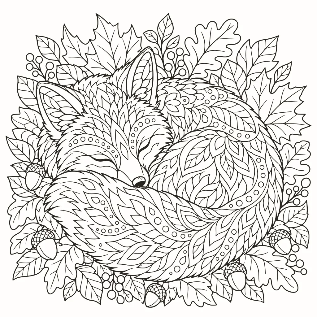 Coloriage renard endormi, dessin au trait à imprimer