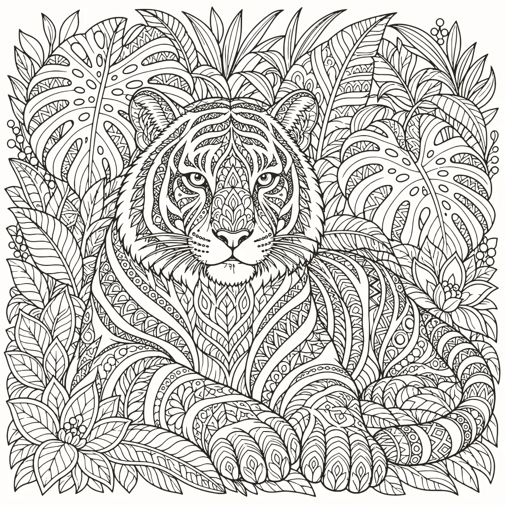Coloriage tigre, dessin au trait à imprimer