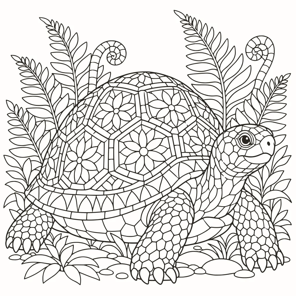 Ausmalbild Weise Schildkröte, Linienzeichnung zum Ausdrucken
