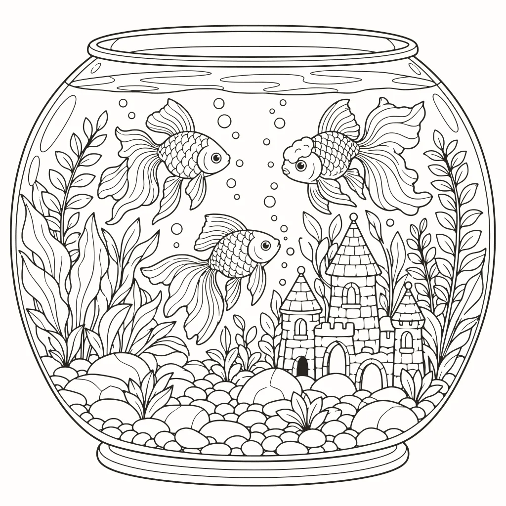 Aquarium coloring page, line art to print