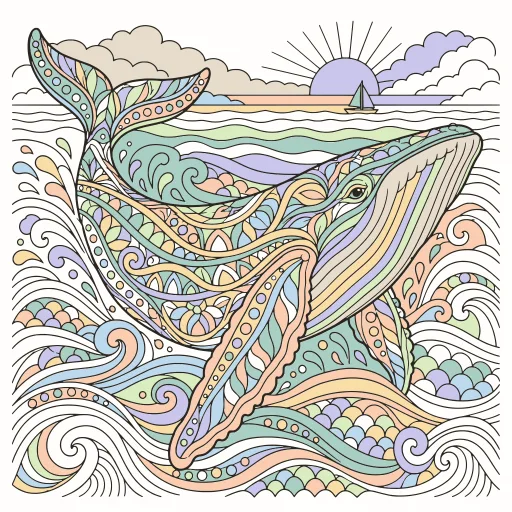 Coloriage Baleine bleue colorié