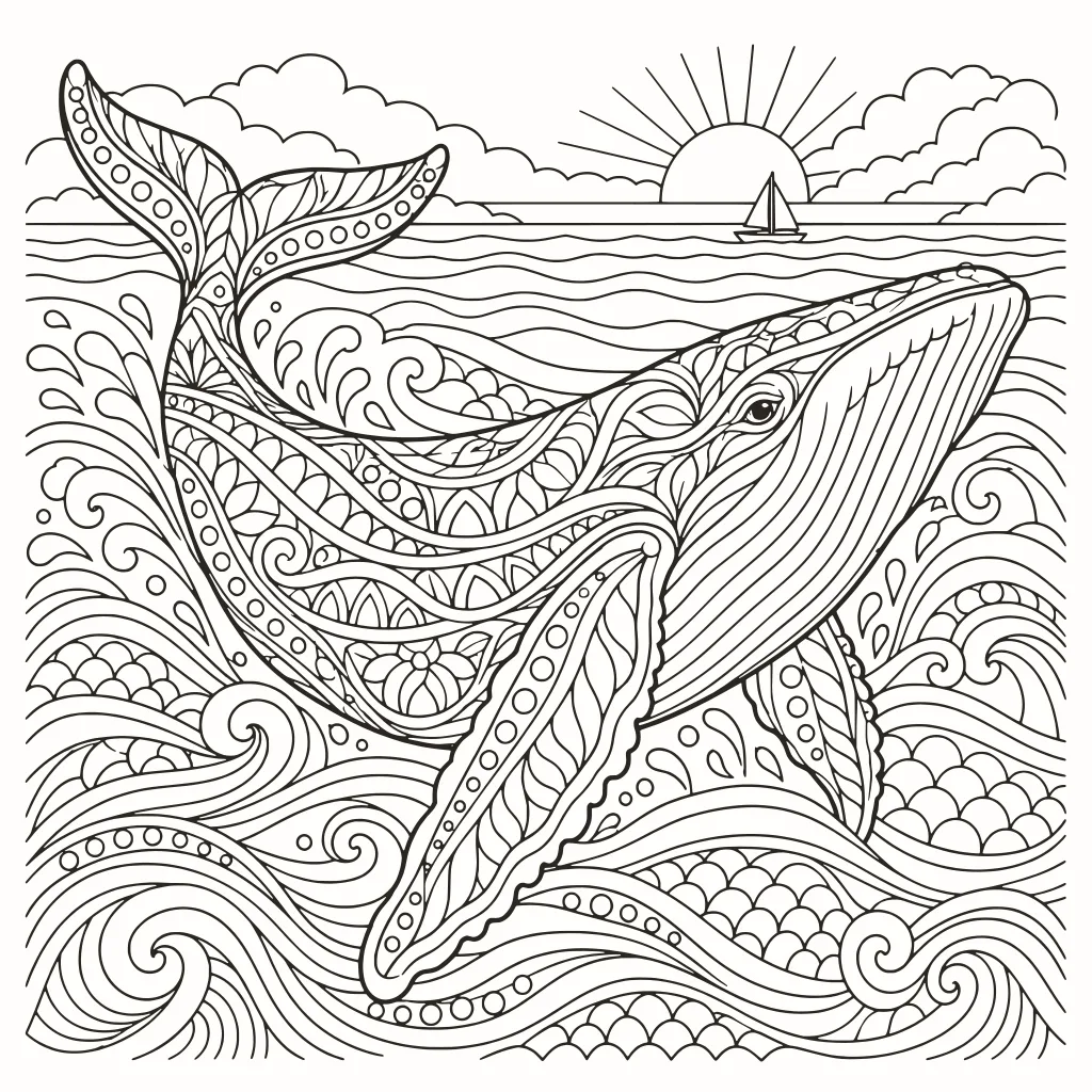 Coloriage baleine bleue, dessin au trait à imprimer