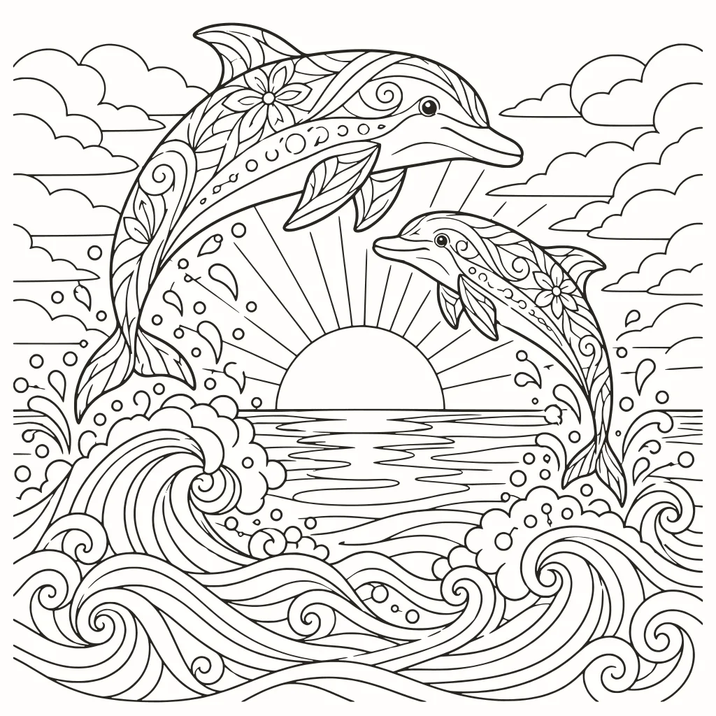 Coloriage dauphins joueurs, dessin au trait à imprimer