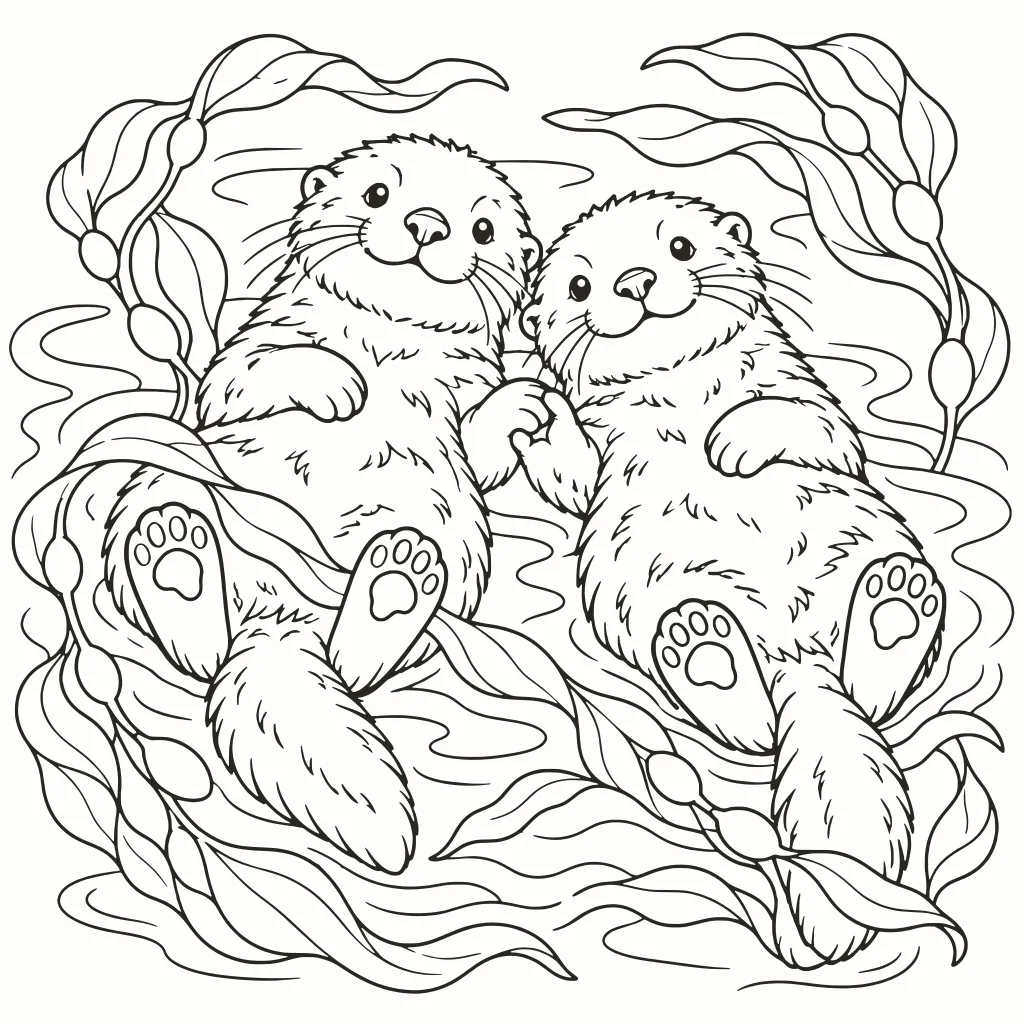 Sea otters coloring page, line art to print