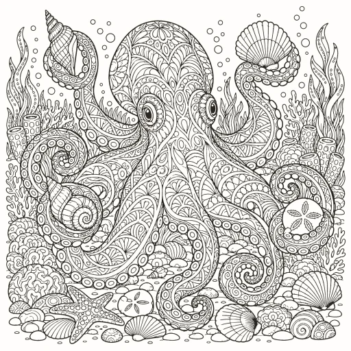 Curious octopus coloring page