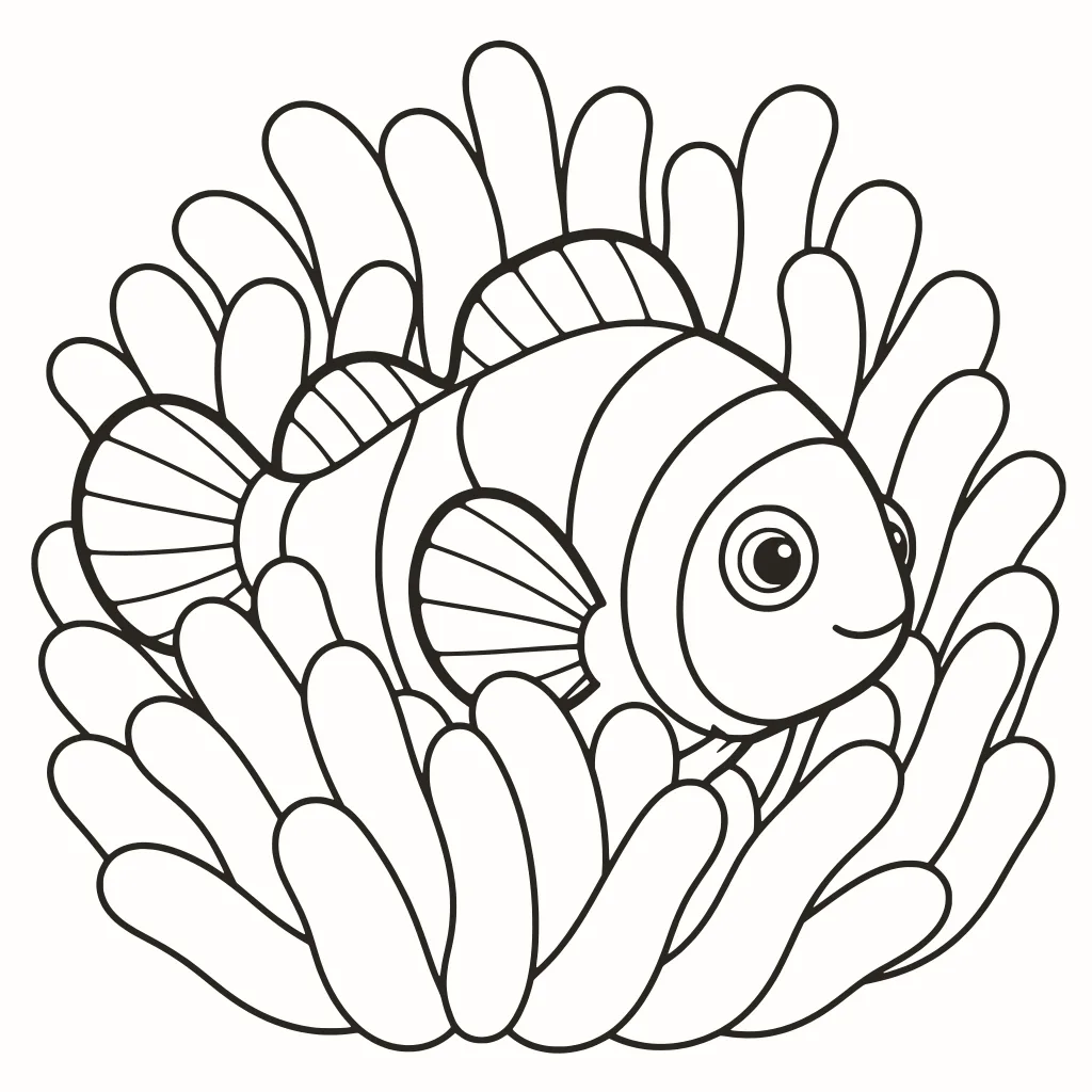 Coloriage poisson-clown, dessin au trait à imprimer