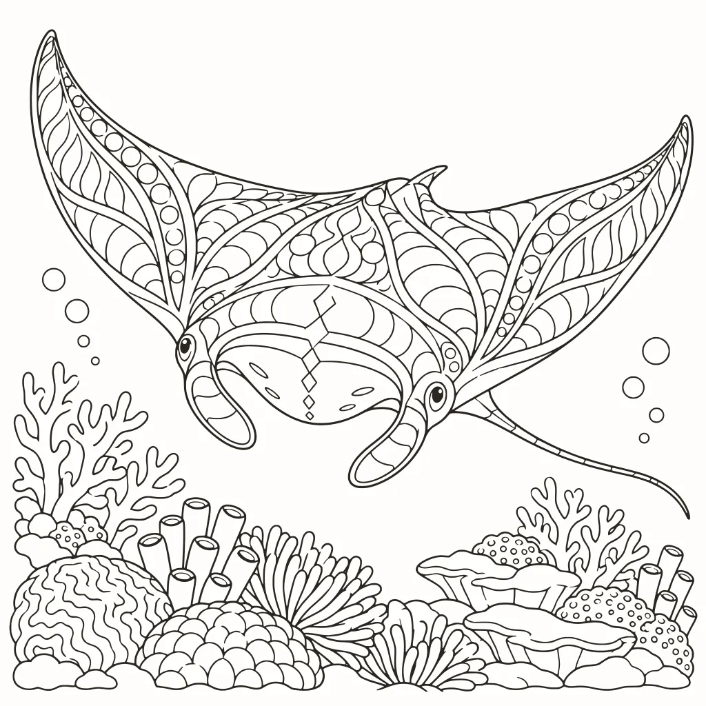Manta da colorare, disegno al tratto da stampare