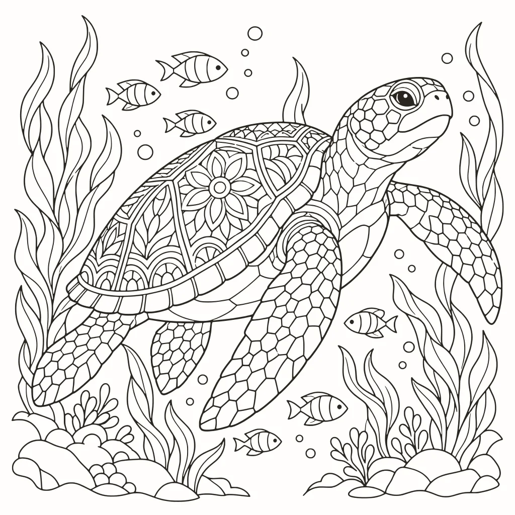 Coloriage tortue de mer, dessin au trait à imprimer