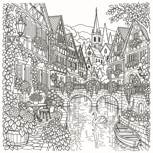 Coloriage Maisons à colombages