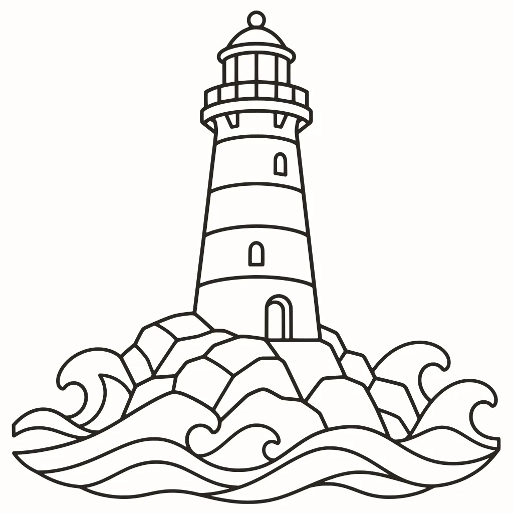 Coloriage petit phare, dessin au trait à imprimer