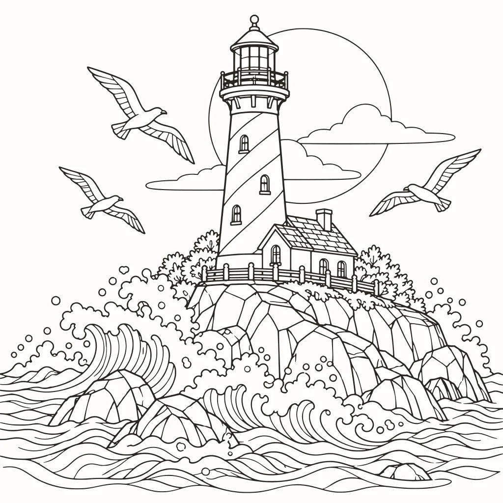 Coloriage phare breton, dessin au trait à imprimer