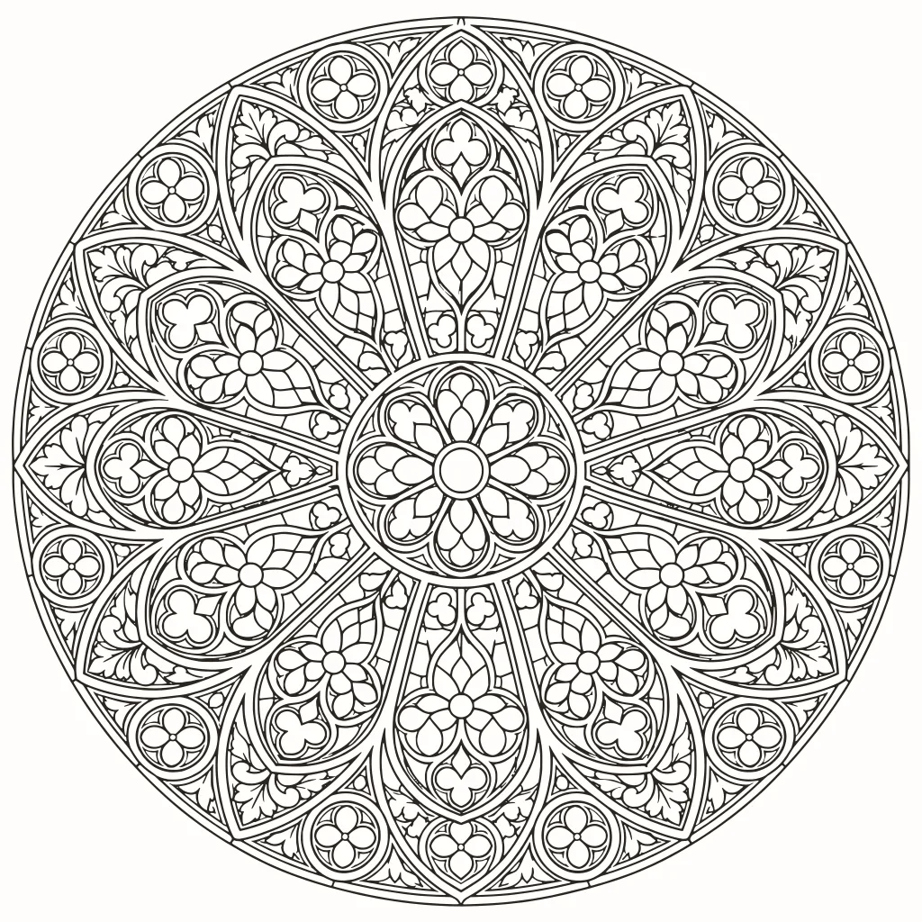 Coloriage rosace de cathédrale, dessin au trait à imprimer