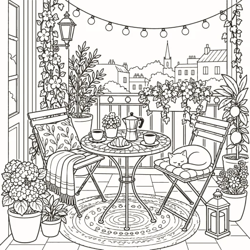 Coloriage Balcon fleuri