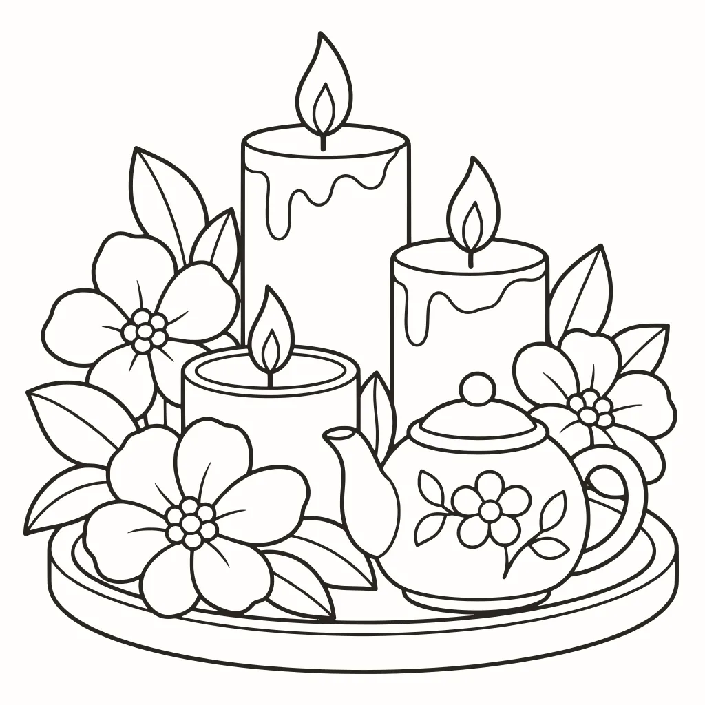 Coloriage bougies, dessin au trait à imprimer