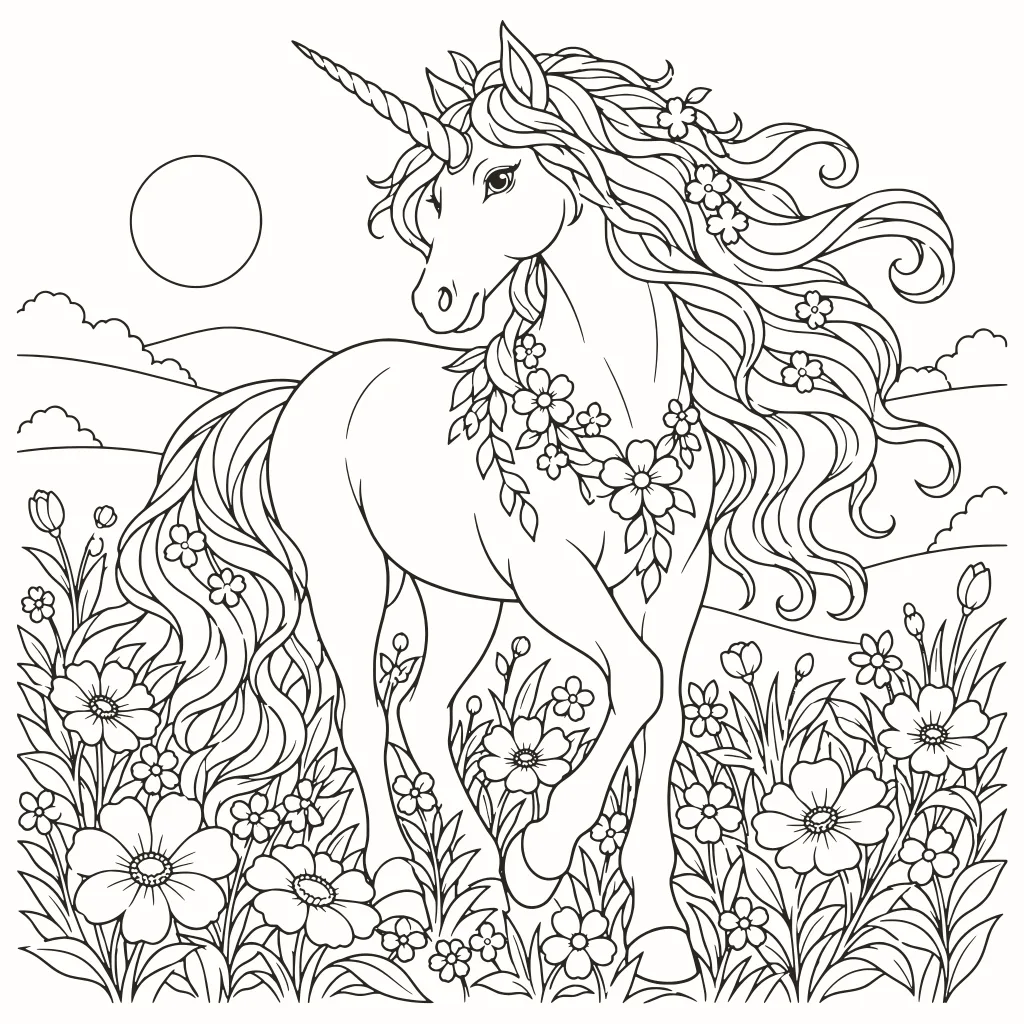 Coloriage licorne, dessin au trait à imprimer
