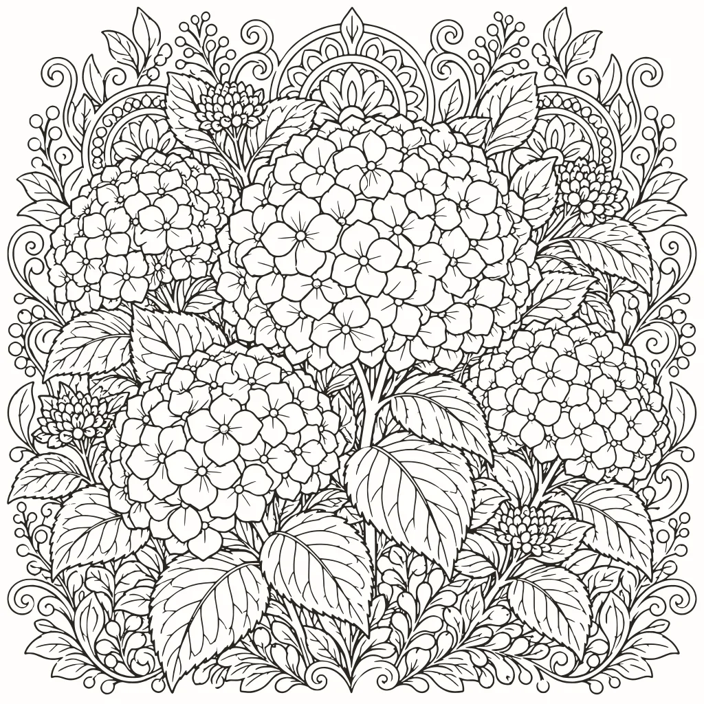 Ortensie da colorare, disegno al tratto da stampare