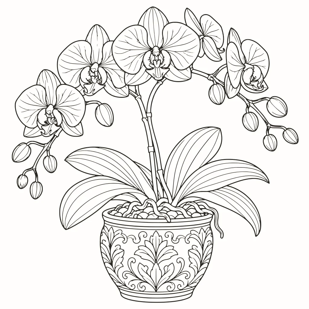 Coloriage orchidée, dessin au trait à imprimer