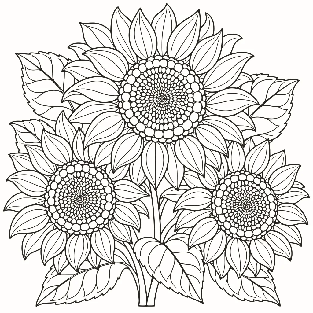 Coloriage tournesols, dessin au trait à imprimer