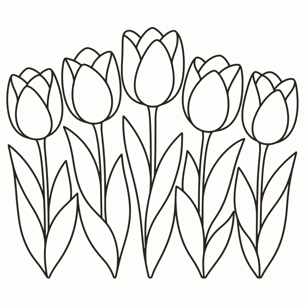 Coloriage tulipes, dessin au trait à imprimer