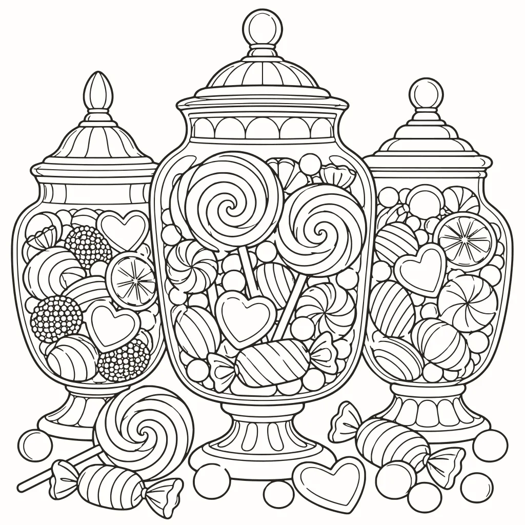 Coloriage bocal de bonbons, dessin au trait à imprimer