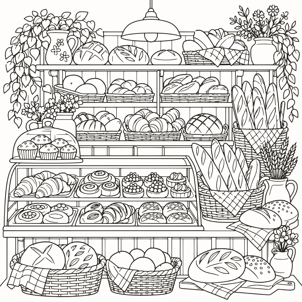 The bakery coloring page, line art to print