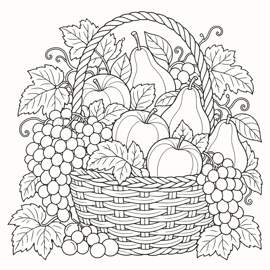 Coloriage corbeille de fruits, dessin au trait à imprimer