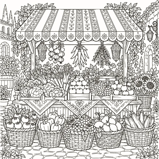 Coloriage Étal du marché