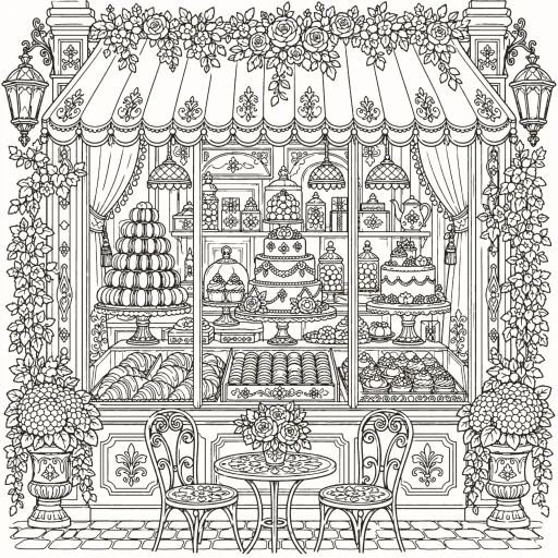 Coloriage Vitrine de pâtisserie