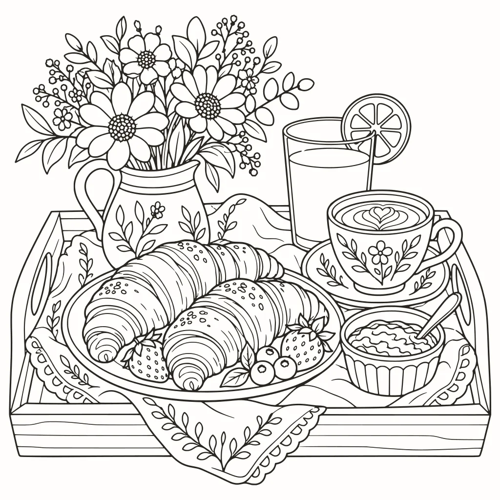 Coloriage petit-déjeuner, dessin au trait à imprimer