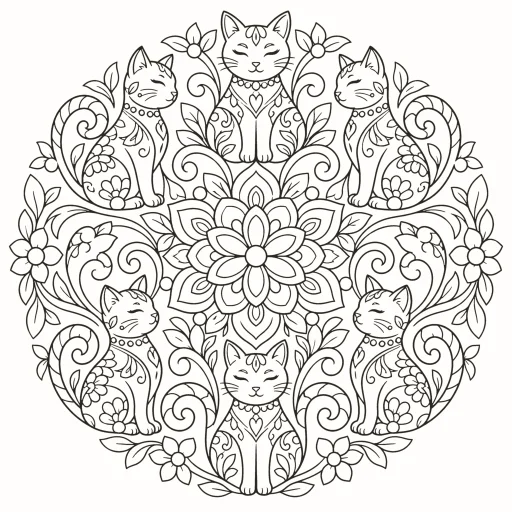 Coloriage Mandala des chats