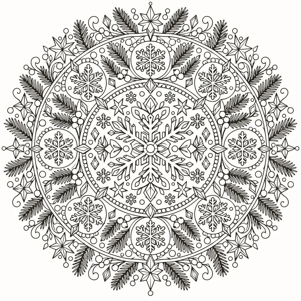 Coloriage mandala d'hiver, dessin au trait à imprimer