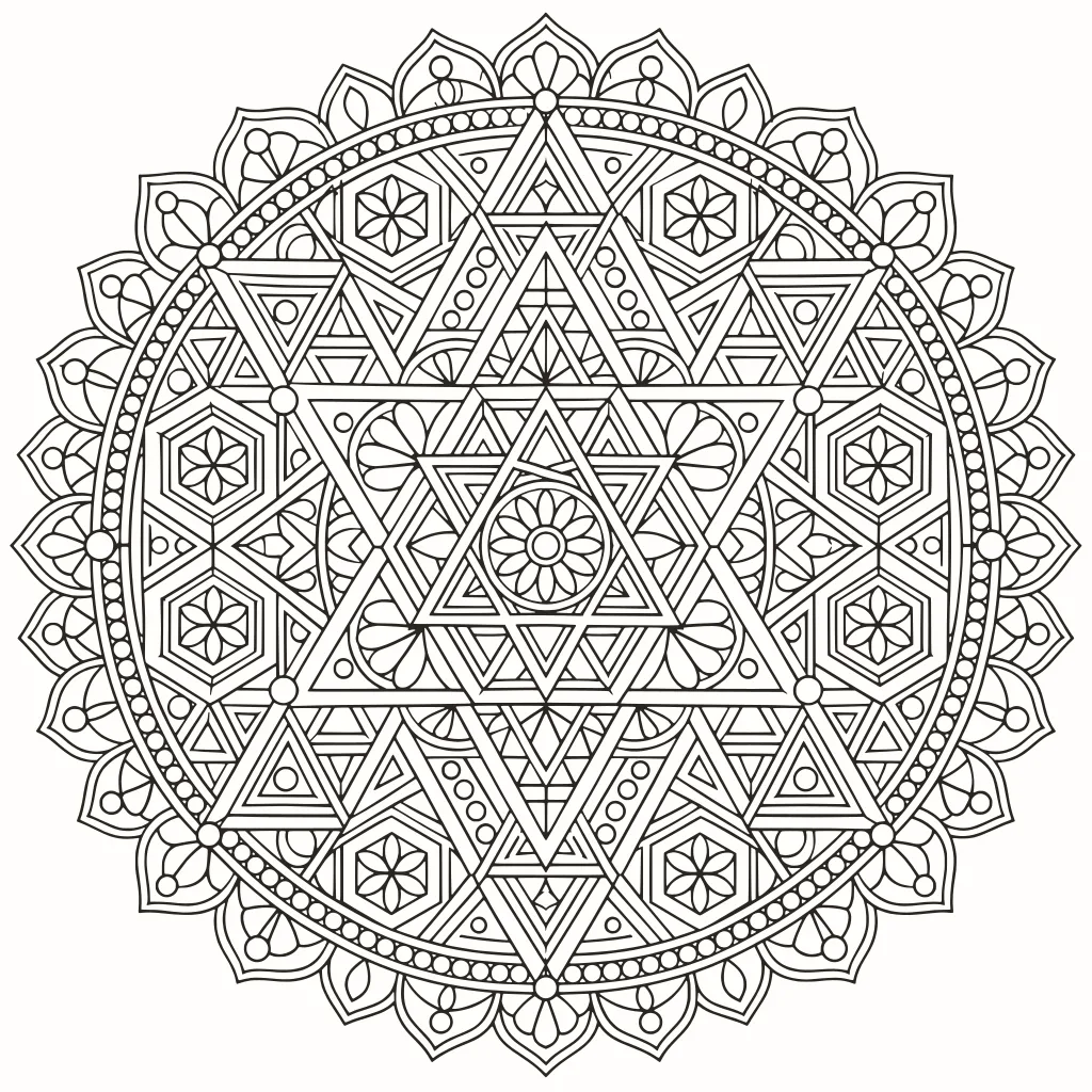 Rosone geometrico da colorare, disegno al tratto da stampare