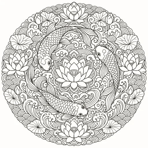 Coloriage Mandala des carpes