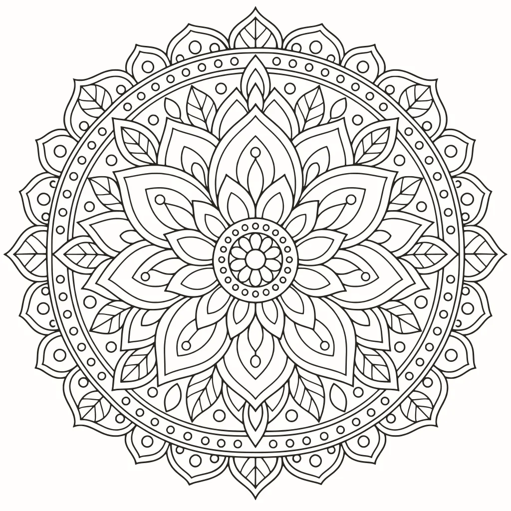 Coloriage mandala du lotus, dessin au trait à imprimer