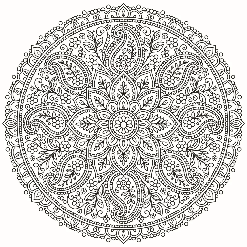 Mandala mehndi da colorare, disegno al tratto da stampare