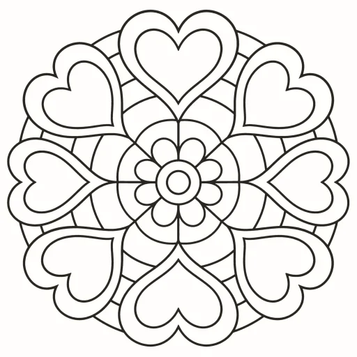 Coloriage Cœurs en rosace