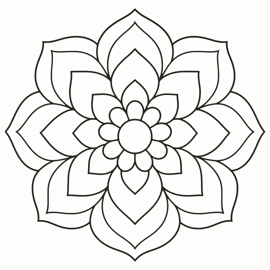 Ausmalbild Strahlende Blume, Linienzeichnung zum Ausdrucken