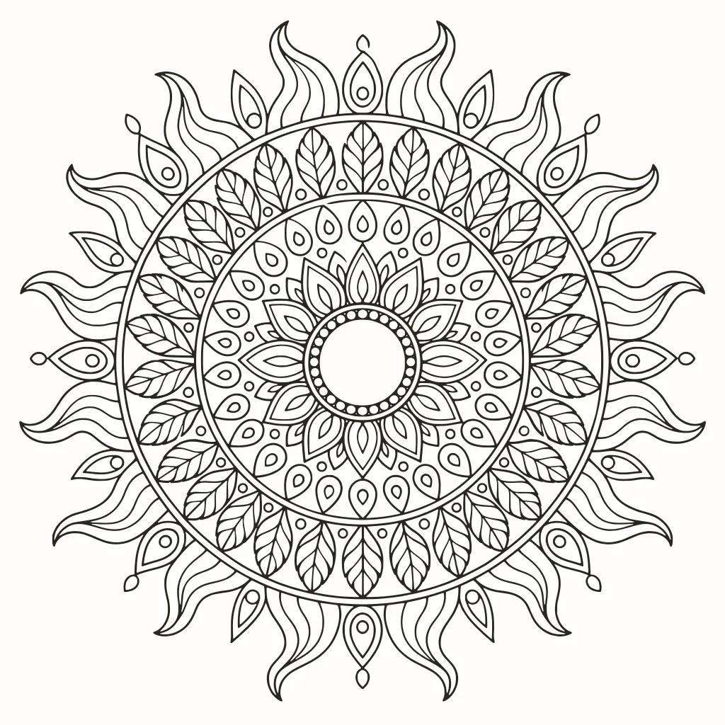 Inner sun coloring page, line art to print