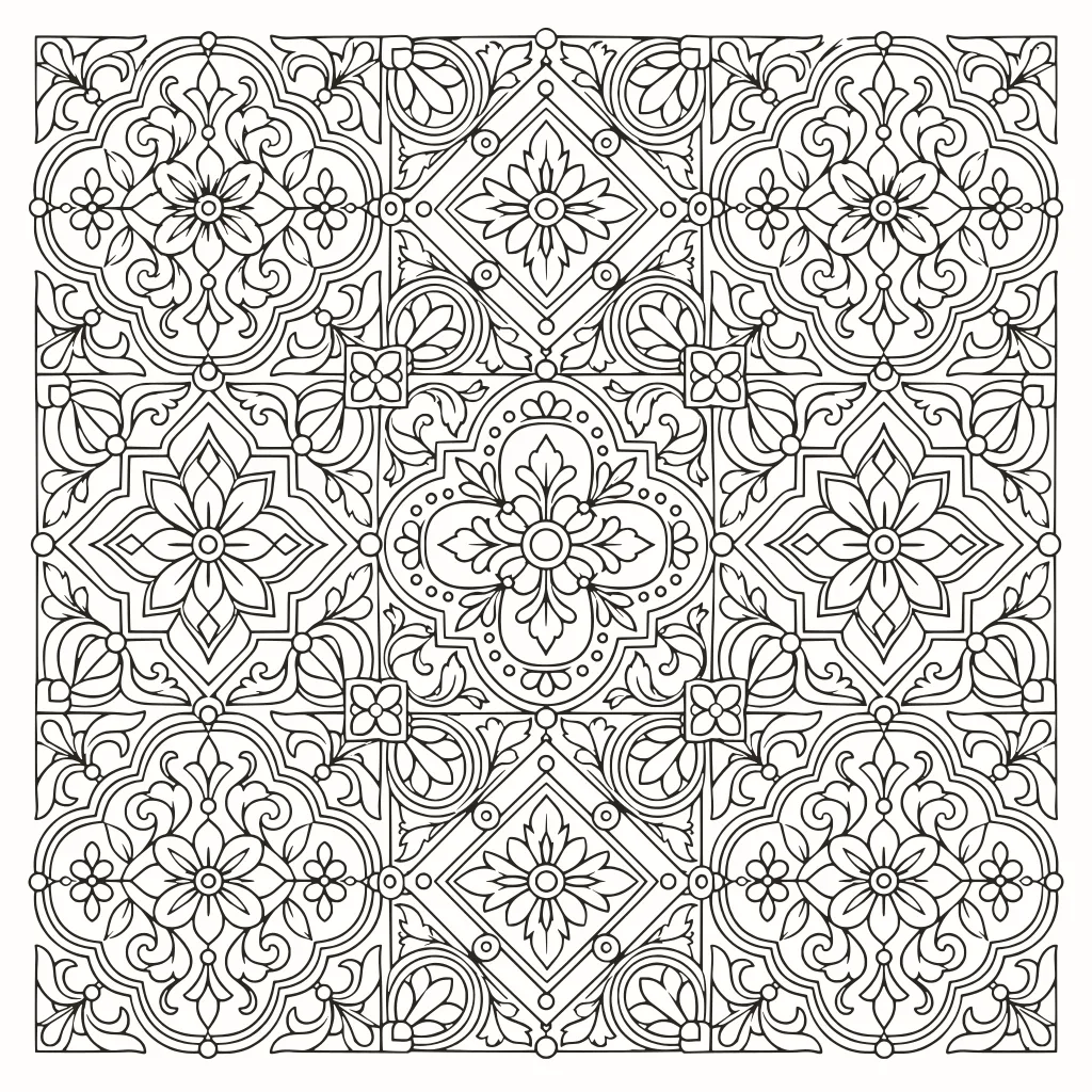 Azulejos da colorare, disegno al tratto da stampare
