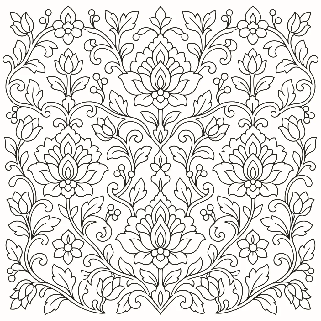 Coloriage tissu indien, dessin au trait à imprimer