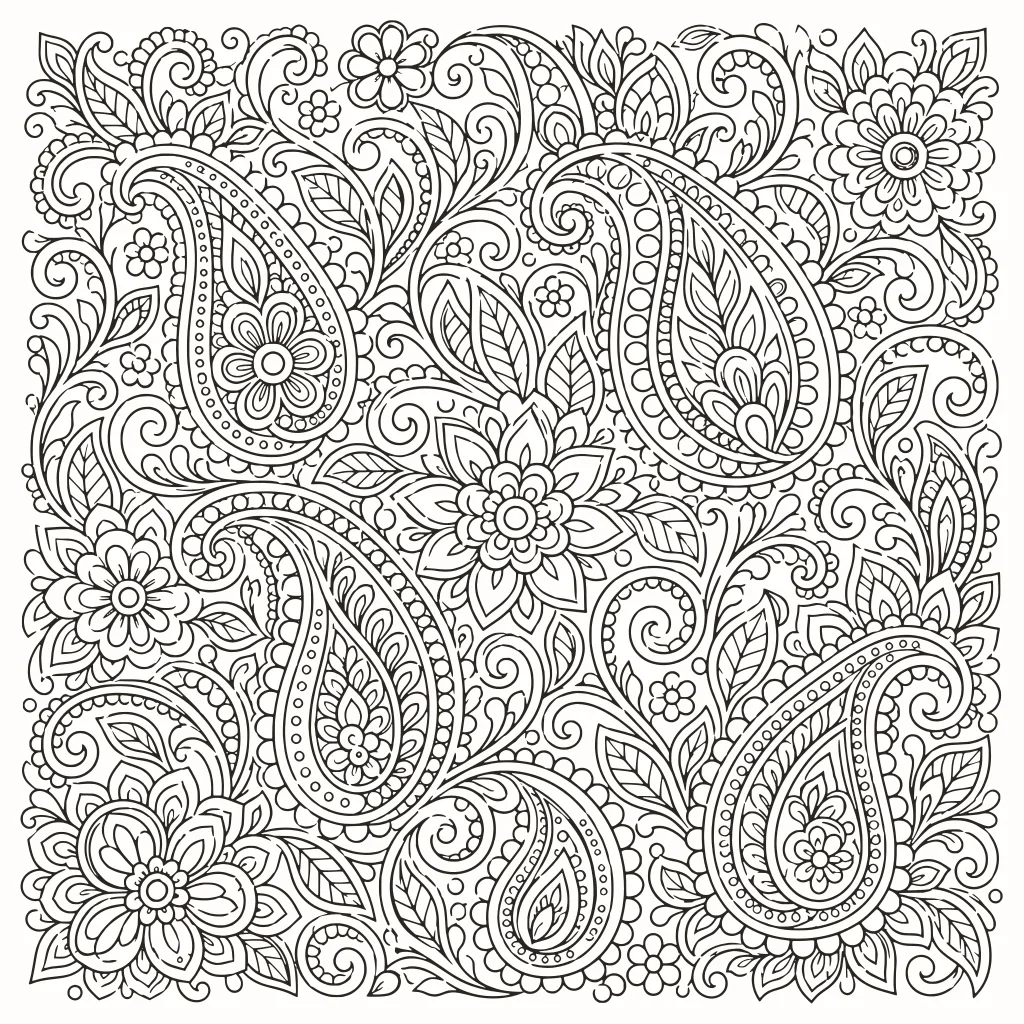 Coloriage paisley, dessin au trait à imprimer
