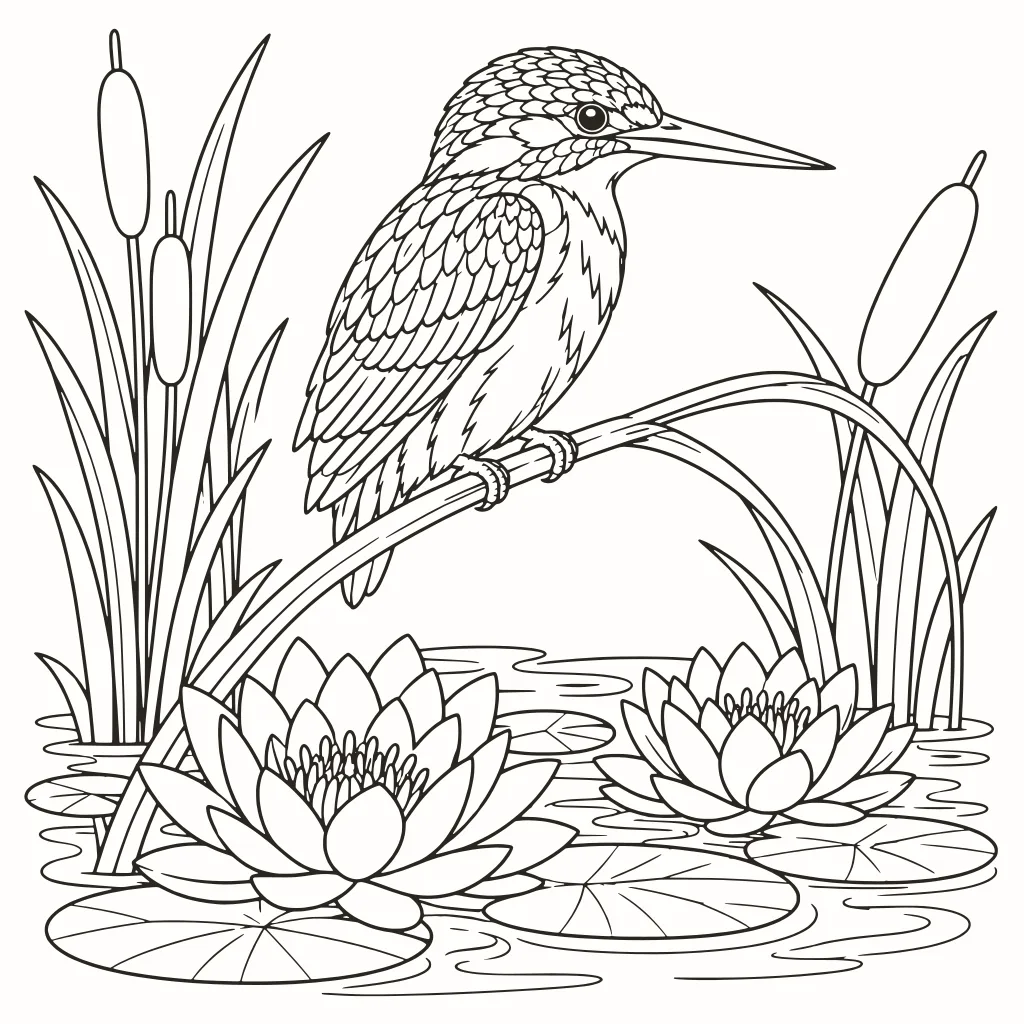 Kingfisher coloring page, line art to print